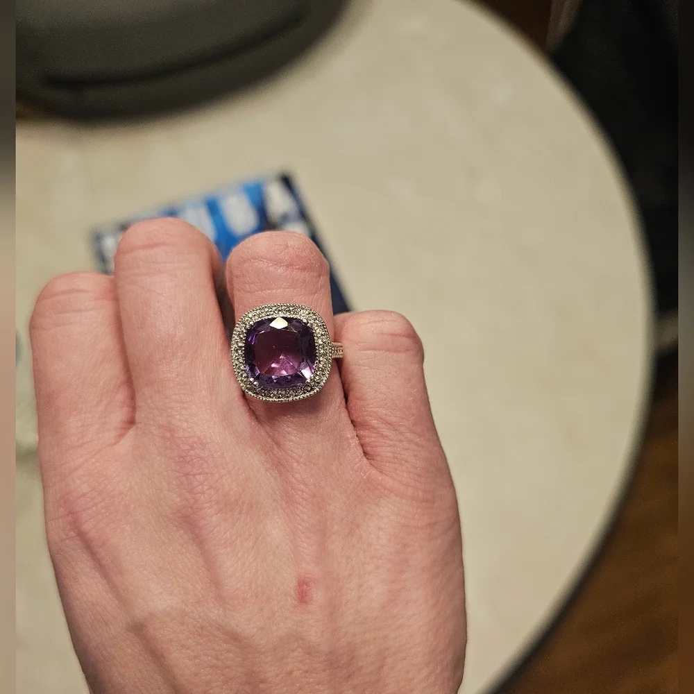 Cushion Cut Amethyst Ring Sterling Silver - Picture 4 of 17